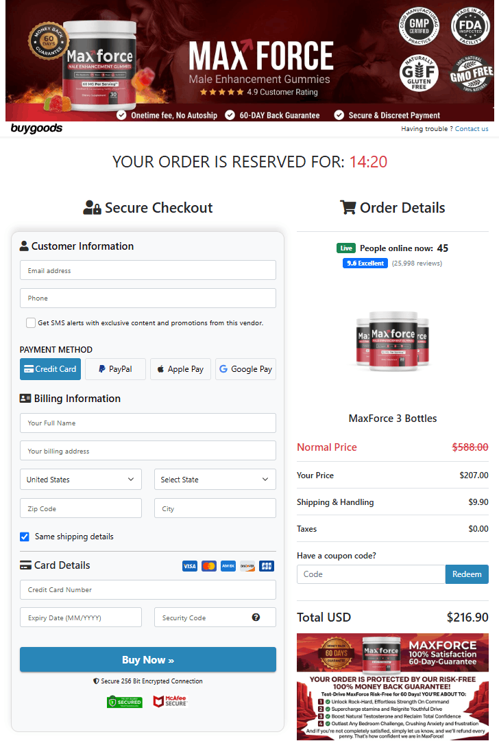 Max Force order page